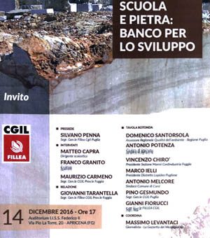 Scuola e pietra: banco per lo sviluppo. - Conferenza CGIL Fillea - 2016